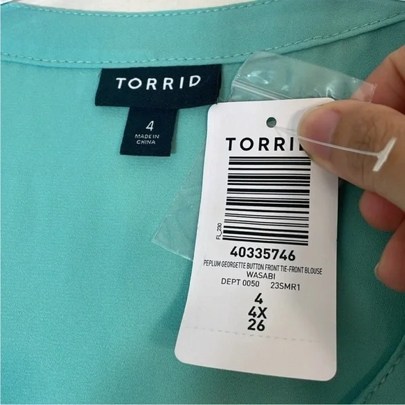 Torrid Peplum Georgette Button Front Tie-Front Blouse. 4X. NWT. - Picture 4 of 12